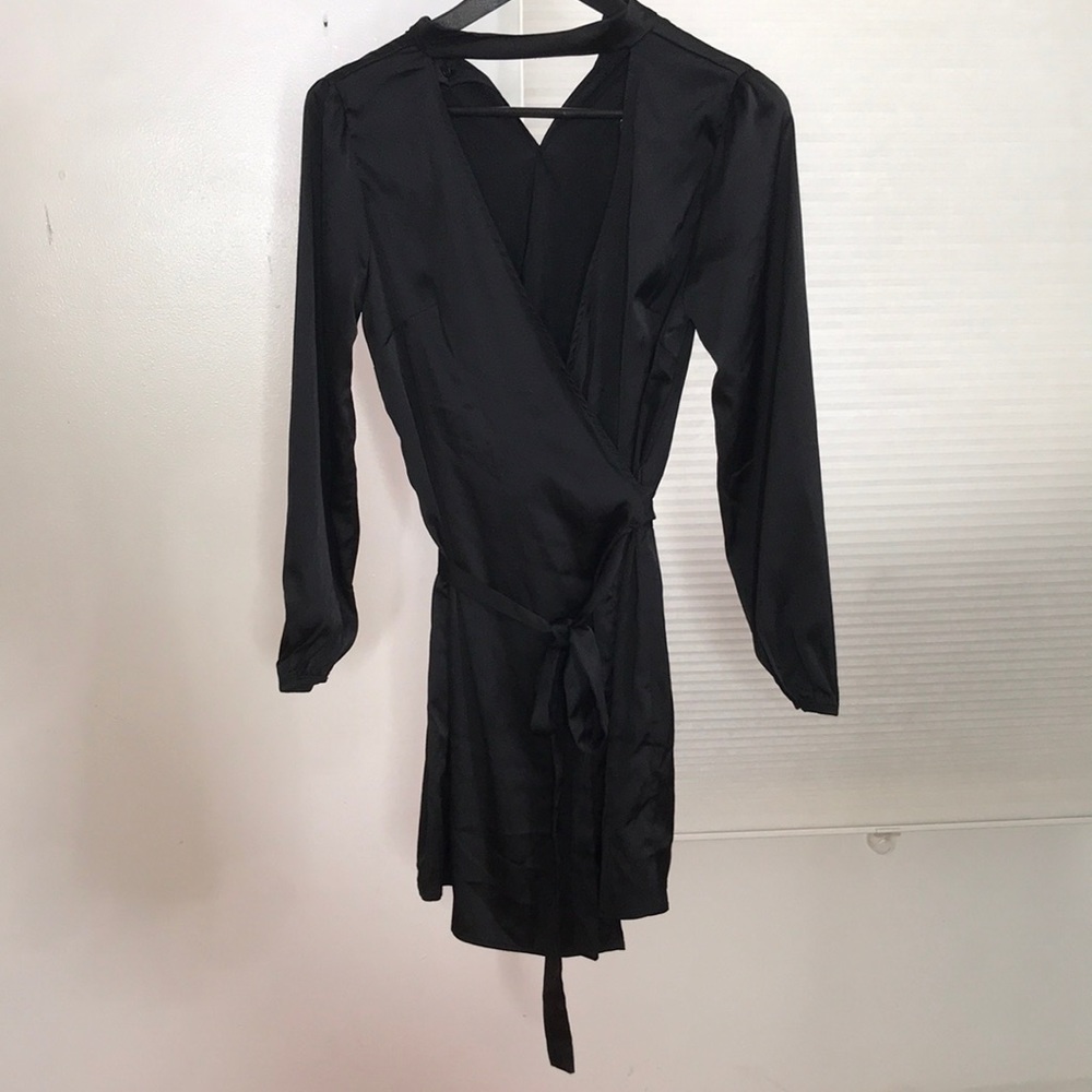 Black satin slit dress